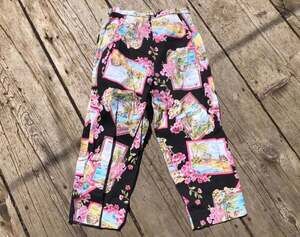 Vintage La Cote D'Azur Postcard Print Tropical Capri Pants